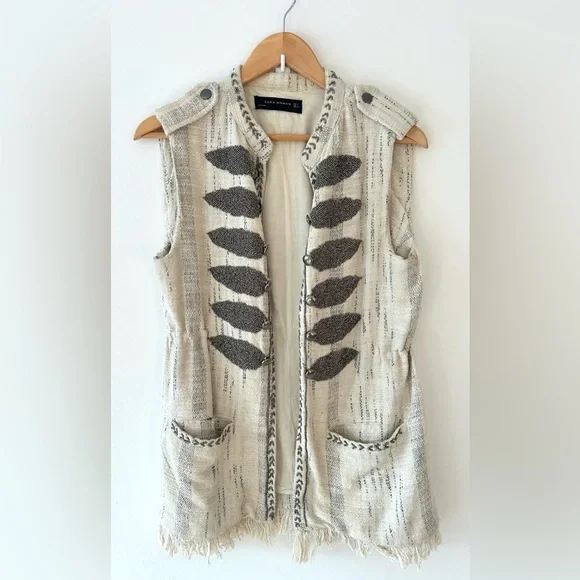 ZARA Embellished Beaded Boho Military Vest | Size Small - Picture 2 of 9